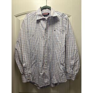 Vineyard Vines Men’s Whale Button Down Collared Lightweight Shirt Sz M Blue Pink
